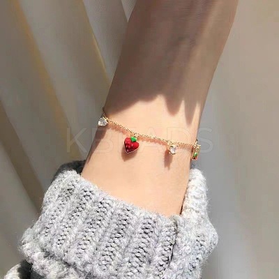 Brass Micro Pave Cubic Zirconia Strawberry Charm Bracelets for Women WH-WG7C0FD-01-1