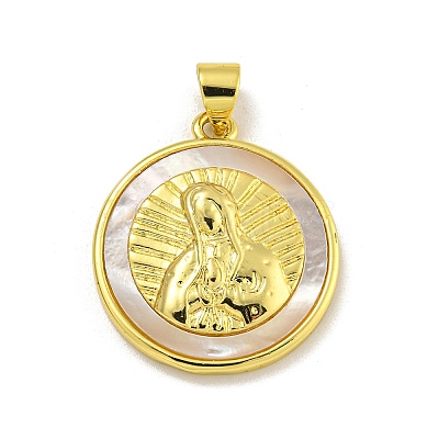 Rack Plating Brass Pave Nature Shell Religion Pendants KK-C074-31G-02-1