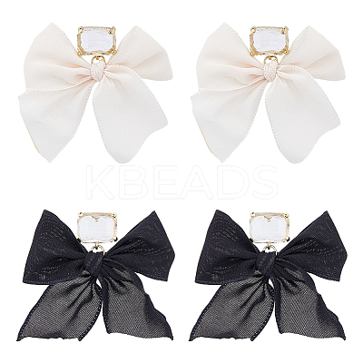 2 Pairs 2 Colors Alloy Dangle Stud Earrings with Cloth Bowknot Charms EJEW-FI0003-28-1