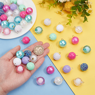 48Pcs 24 Style Resin Rhinestone & Acrylic Round Ball Charms DIY Jewelry Making Finding Kit PALLOY-PHE00002-1