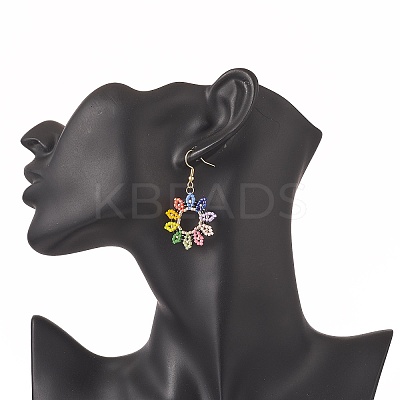 Glass Seed Beaded Sunflower Dangle Earrings EJEW-MZ00047-1