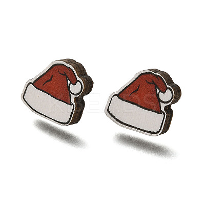 Christmas Printed Wood Stud Earrings for Women EJEW-U025-01H-1