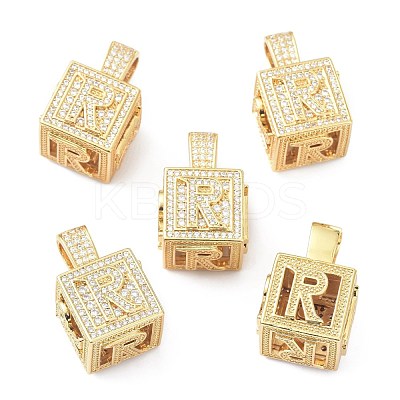 Alphabet Brass Micro Pave Clear Cubic Zirconia Pendants ZIRC-O045-01G-R-1