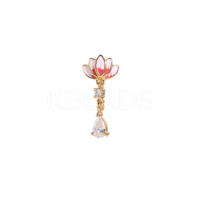 Clear Cubic Zirconia with Enamel Pink Lotus Flower Clip on Nose Rings FS-WG6F390-01-1