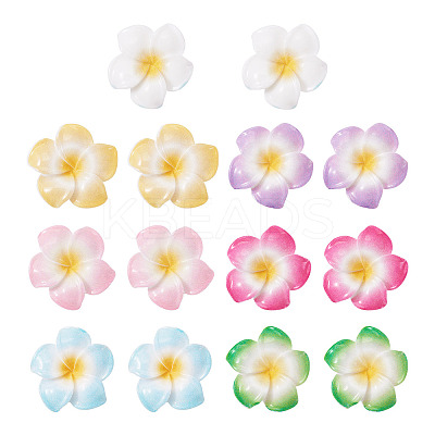 28Pcs 7 Colors Plumeria Flower Opaque Resin Cabochons CRES-TA0001-75-1