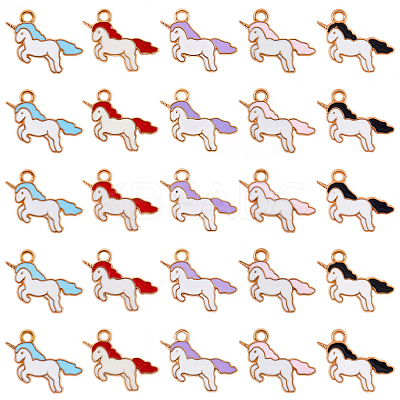 50Pcs 5 Colors Alloy Enamel Pendants ENAM-SC0007-25-1