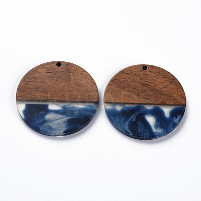 Transparent Resin & Walnut Wood Pendants RESI-T035-35C-1