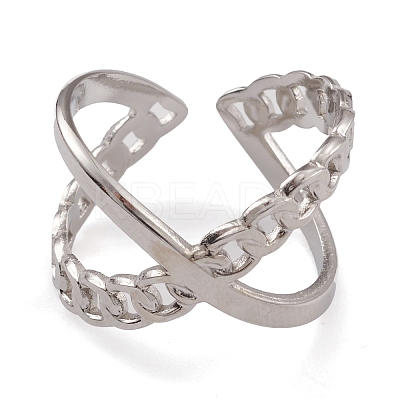 Non-Tarnish 304 Stainless Steel Criss Cross Open Cuff Rings for Women LS-RJEW-G285-72P-1