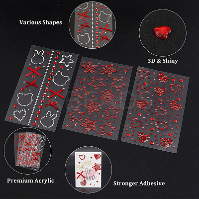 6 Sheets 3 Styles Acrylic Rhinestone Face Body Stickers AJEW-SP0002-68C-1