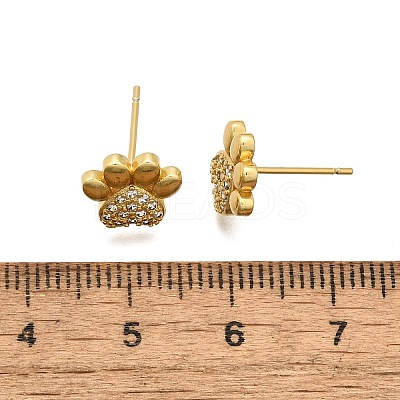 Clear Cubic Zirconia Dog Claw Print Stud Earrings EJEW-C035-02G-1