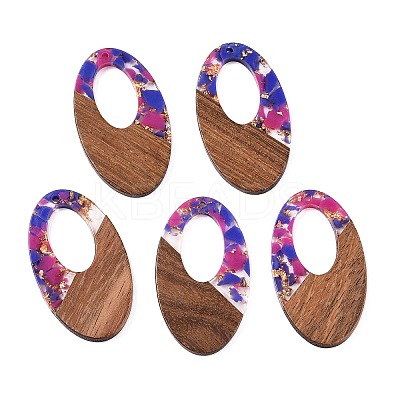 Transparent Resin and Walnut Wood Pendants RESI-T057-02G-1