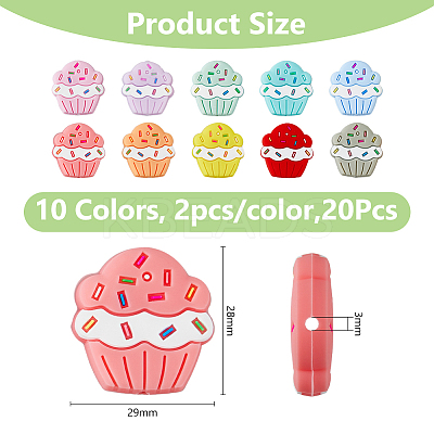 20Pcs 10 Colors Cup Cake Food Grade Eco-Friendly Silicone Beads SIL-DC0001-71-1