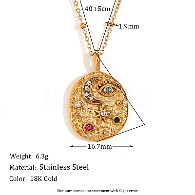 304 Stainless Steel Colorful Rhinestone Oval with Moon Star Pendant Necklaces for Women WG3D517-01-1
