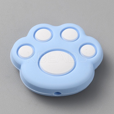 Cat Paw Print Food Grade Eco-Friendly Silicone Focal Beads SIL-WH0012-040D-1