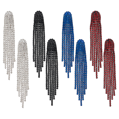 4 Pairs 4 Colors Rhinestone Chains Tassel Earrings EJEW-AN0004-74-1