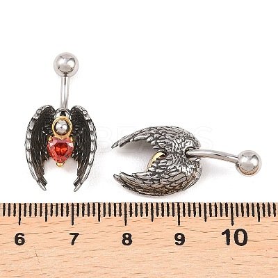 316 Stainless Steel Pave Red Cubic Zirconia Curved Barbell Dangle Belly Rings AJEW-C044-03-1