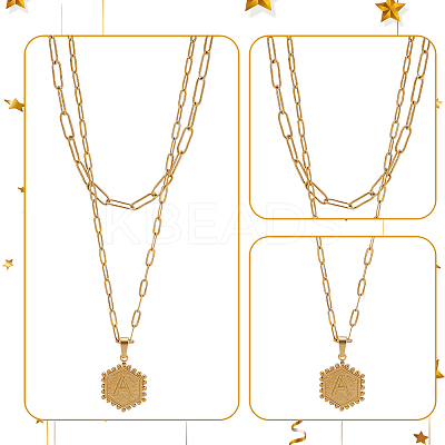 4Pcs 4 Style Stainless Steel Hexagon with Initial Letter A Pendant Necklaces Set NJEW-AN0001-08-1