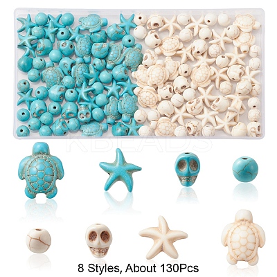 130Pcs 8 Styles Dyed Synthetic Turquoise Beads G-FS0005-69-1