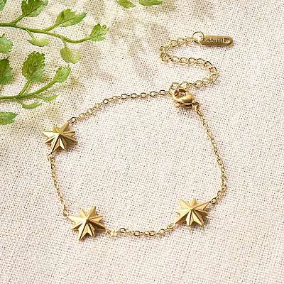 304 Stainless Steel Star Link Bracelets LS-BJEW-Q051-05G-1