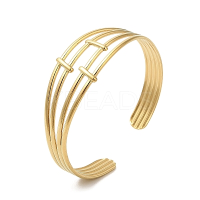 Ion Plating(IP) 304 Stainless Steel Multi Line Cuff Bangles for Women BJEW-L682-006G-1