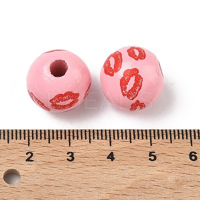 Valentine's Day Spray Painted & Printed Wood European Beads WOOD-L023-03M-1