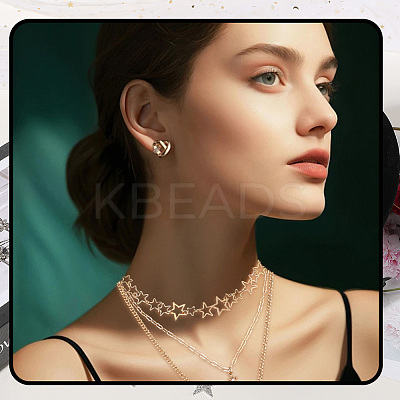2Pcs 2 Styles Star Alloy Pendant 3 Layered Necklaces for Women NJEW-SC0001-55-1