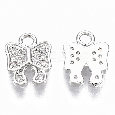 Brass Micro Pave Clear Cubic Zirconia Charms KK-R126-003P-NF-1
