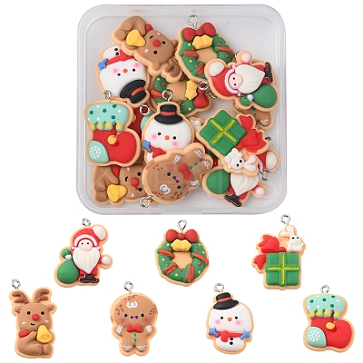 14Pcs 7 Styles Christmas Theme Opaque Resin Pendants FIND-FS0001-51-1