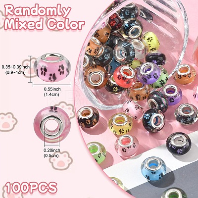 100Pcs Large Hole Dog Paw Prints Pattern Resin European Beads OPDL-YW0001-06-1