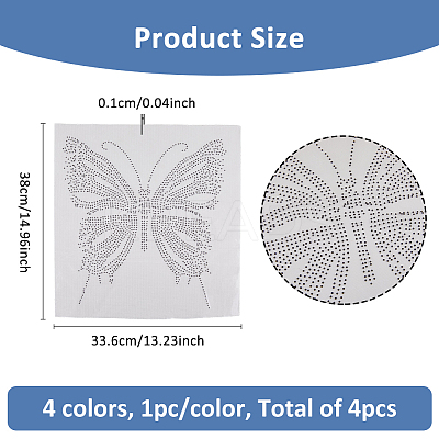 4Pcs 4 Colors Butterfly Glitter Hotfix Rhinestone DIY-FH0007-36-1