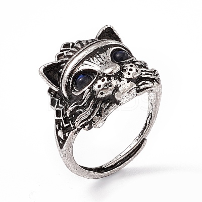 Cat Natural Labradorite Adjustable Rings RJEW-E067-01AS-1
