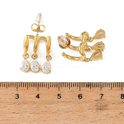 304 Stainless Steel Cubic Zirconia Dangle Stud Earrings for Women SA-CBA183D-11B-G-1