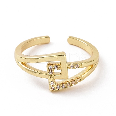 Clear Cubic Zirconia Interlocking Triangle Knot Open Cuff Ring RJEW-G283-04G-1