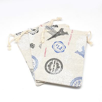 Printed Polycotton(Polyester Cotton) Packing Pouches Drawstring Bags ABAG-T004-10x14-14-1