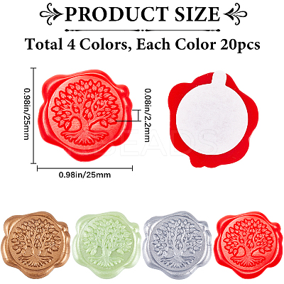 80Pcs 4 Colors Tree of Life Adhesive Wax Seal Stickers DIY-CP0010-19-1