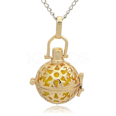 Golden Tone Brass Hollow Round Cage Pendants KK-J232-05G-1