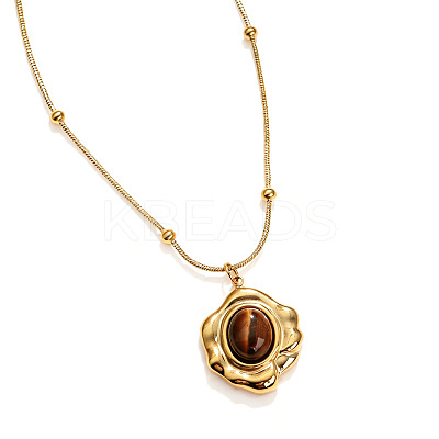 Natural Tiger Eye Pendant 304 Stainless Steel Chain Necklaces FS-WG84F4F-04-1