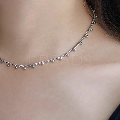 304 Stainless Steel Round Beads Tassel Twisted Chain Necklaces for Women FS-WG442A8-02-1