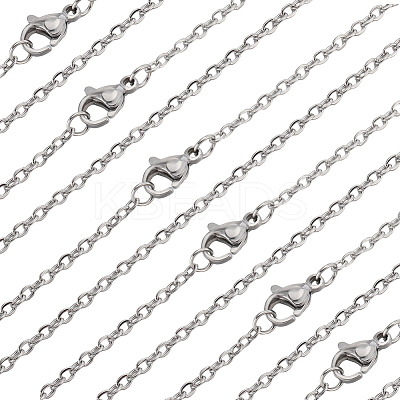 30Pcs 304 Stainless Steel Flat Cable Chain Necklaces Set STAS-BBC0005-02-1
