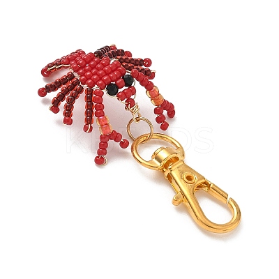 Crayfish Glass Seed Beads Pendant Decorations HJEW-MZ00352-01-1