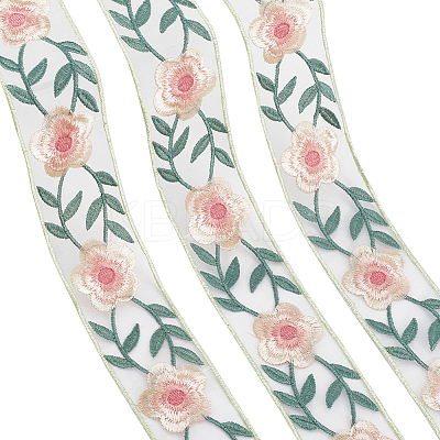 4.9~5 Yards Polyester Embroidery Organza Flower Trim Ribbon OCOR-CY0001-15B-1