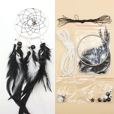 Iron Woven Web/Net with Feather Pendant Decorations PW-WG58905-01-1