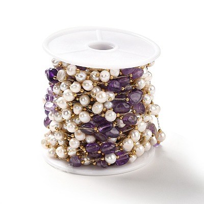 Natural Pearl & Amethyst Beaded Chains CHS-B002-01G-07-1