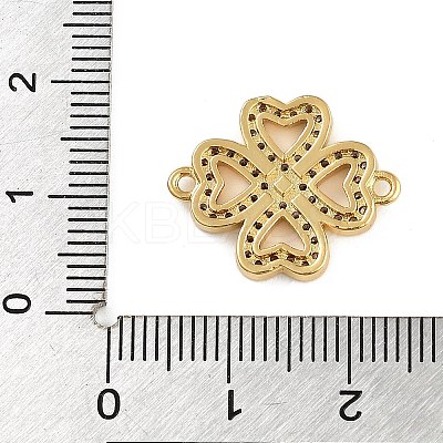 Rack Plating Brass Micro Pave Clear Cubic Zirconia Clover Connector Charms KK-A234-042G-1