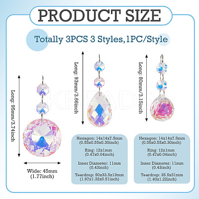 3Pcs 3 Styles Crystal Glass Hanging Sun Catcher HJEW-TADJ0001-03-1