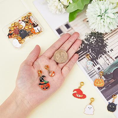 22Pcs 22 Styles Halloween Theme Alloy Enamel European Dangle Charms PALLOY-PH01604-1