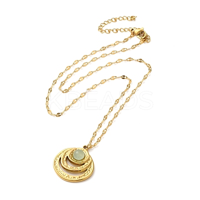 304 Stainless Steel Pave Natural Stone Pendant Necklaces for Women NJEW-U009-03G-05-1