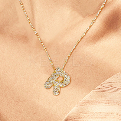 1Pc Brass Micro Pave Cubic Zirconia Letter Pendant Necklaces NJEW-LP0001-43R-G-1