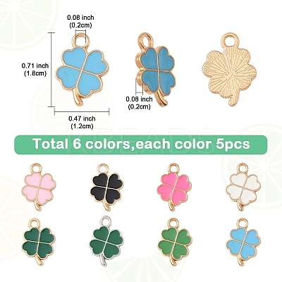 30Pcs 6 Colors Alloy Enamel Pendants ENAM-YW0004-98-1