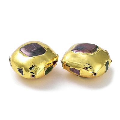 Rack Plating Brass Beads with Dyed Baroque Natural Keshi Pearl KK-K348-19G-1